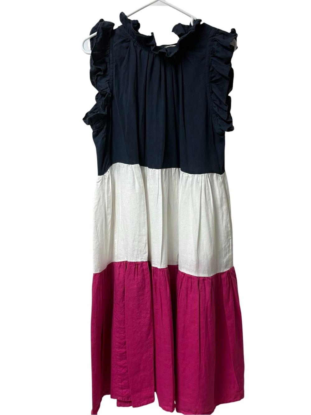 Huntress 100% Linen Sleeveless Color Block Tiered Midi Lightweight Dress XL